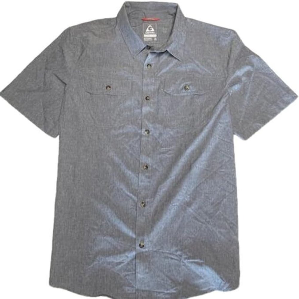 Gerry Men's Short Sleeve Woven Camp Shirt, UV Protection, Stretch, BLUE GRAYISH
